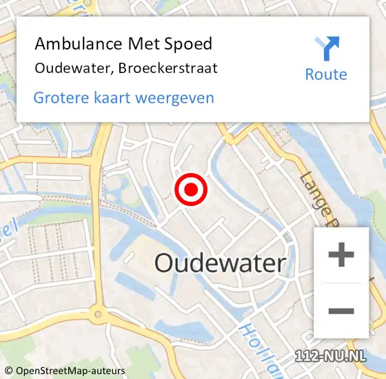 Locatie op kaart van de 112 melding: Ambulance Met Spoed Naar Oudewater, Broeckerstraat op 1 september 2016 13:39