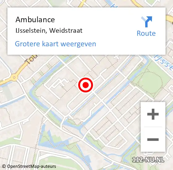 Locatie op kaart van de 112 melding: Ambulance IJsselstein, Weidstraat op 1 september 2016 14:07