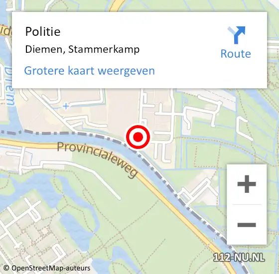 Locatie op kaart van de 112 melding: Politie Diemen, Stammerkamp op 1 september 2016 15:55