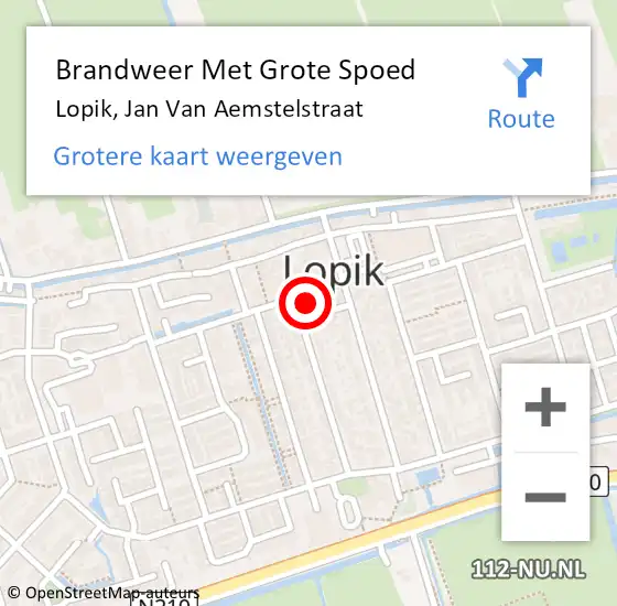 Locatie op kaart van de 112 melding: Brandweer Met Grote Spoed Naar Lopik, Jan Van Aemstelstraat op 1 september 2016 16:59