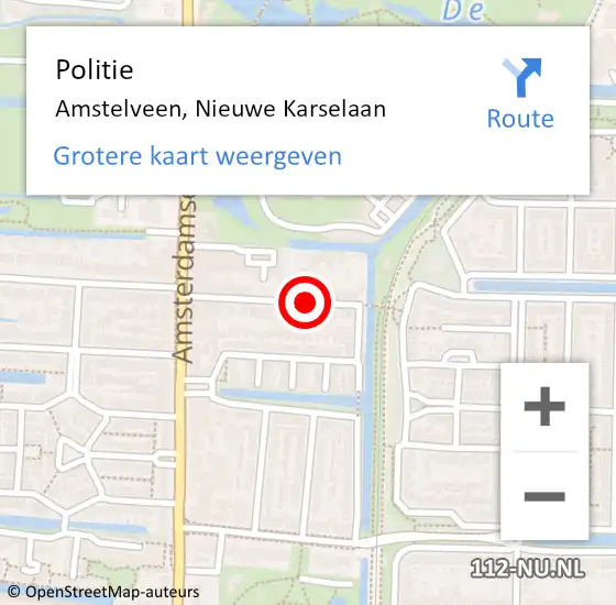 Locatie op kaart van de 112 melding: Politie Amstelveen, Nieuwe Karselaan op 1 september 2016 17:12