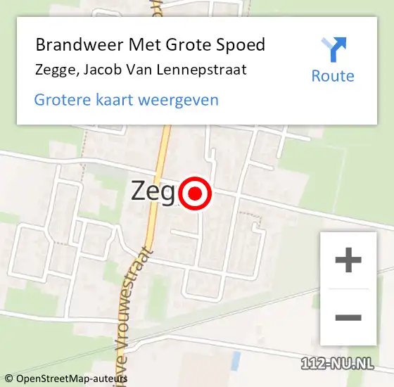 Locatie op kaart van de 112 melding: Brandweer Met Grote Spoed Naar Zegge, Jacob Van Lennepstraat op 1 september 2016 17:15