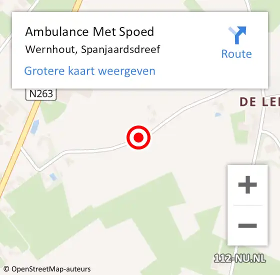 Locatie op kaart van de 112 melding: Ambulance Met Spoed Naar Wernhout, Spanjaardsdreef op 1 september 2016 17:33