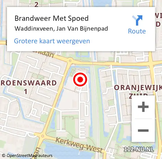 Locatie op kaart van de 112 melding: Brandweer Met Spoed Naar Waddinxveen, Jan Van Bijnenpad op 1 september 2016 17:55