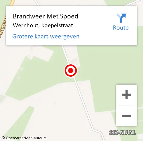 Locatie op kaart van de 112 melding: Brandweer Met Spoed Naar Wernhout, Koepelstraat op 1 september 2016 17:59