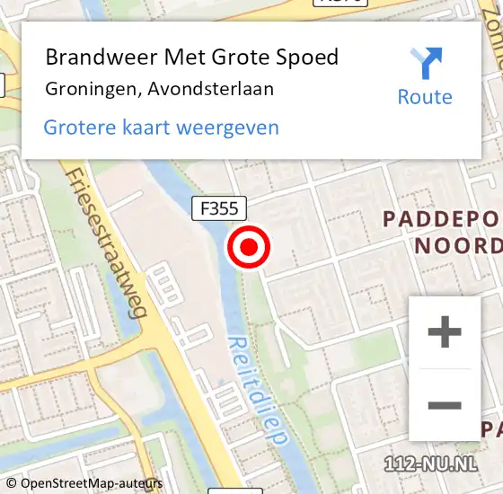 Locatie op kaart van de 112 melding: Brandweer Met Grote Spoed Naar Groningen, Avondsterlaan op 1 september 2016 18:36