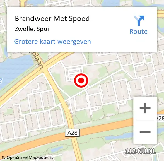 Locatie op kaart van de 112 melding: Brandweer Met Spoed Naar Zwolle, Spui op 1 september 2016 19:18