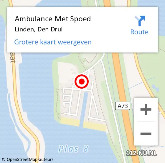 Locatie op kaart van de 112 melding: Ambulance Met Spoed Naar Linden, Den Drul op 1 september 2016 19:46