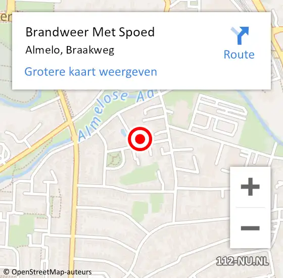 Locatie op kaart van de 112 melding: Brandweer Met Spoed Naar Almelo, Braakweg op 1 september 2016 23:17