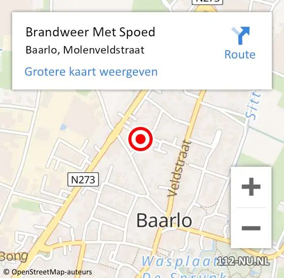 Locatie op kaart van de 112 melding: Brandweer Met Spoed Naar Baarlo, Molenveldstraat op 2 september 2016 00:41