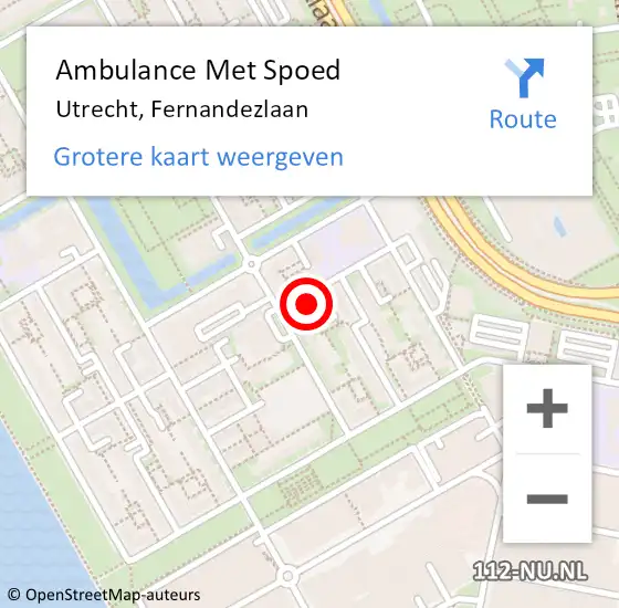 Locatie op kaart van de 112 melding: Ambulance Met Spoed Naar Utrecht, Fernandezlaan op 2 september 2016 01:59