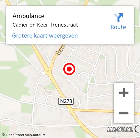 Locatie op kaart van de 112 melding: Ambulance Cadier en Keer, Irenestraat op 25 december 2013 20:52