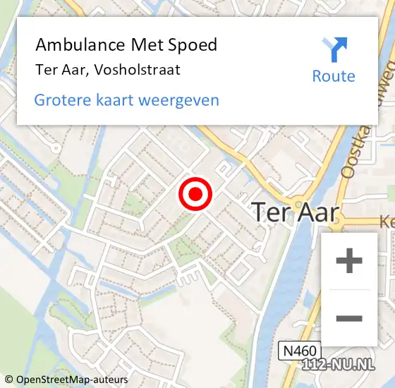 Locatie op kaart van de 112 melding: Ambulance Met Spoed Naar Ter Aar, Vosholstraat op 2 september 2016 06:57