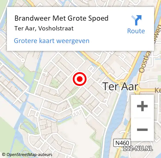 Locatie op kaart van de 112 melding: Brandweer Met Grote Spoed Naar Ter Aar, Vosholstraat op 2 september 2016 07:22