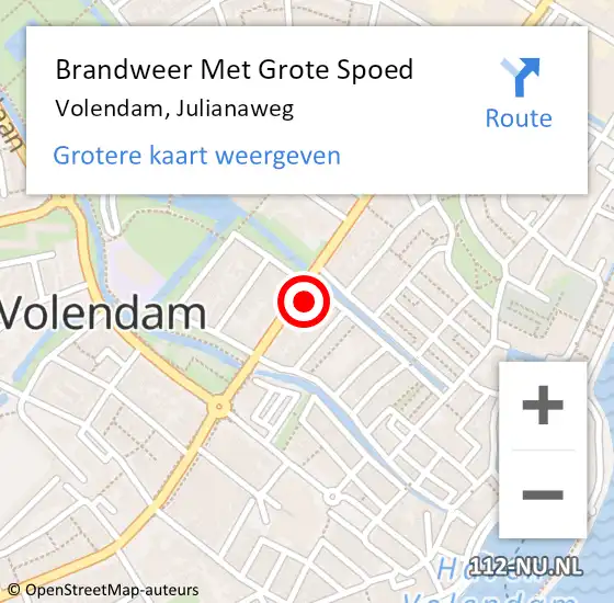 Locatie op kaart van de 112 melding: Brandweer Met Grote Spoed Naar Volendam, Julianaweg op 2 september 2016 08:07