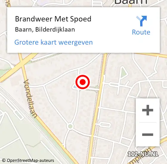 Locatie op kaart van de 112 melding: Brandweer Met Spoed Naar Baarn, Bilderdijklaan op 2 september 2016 08:17