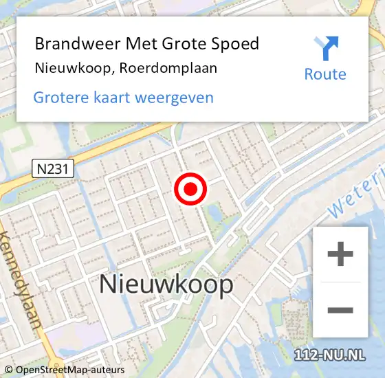 Locatie op kaart van de 112 melding: Brandweer Met Grote Spoed Naar Nieuwkoop, Roerdomplaan op 2 september 2016 08:26