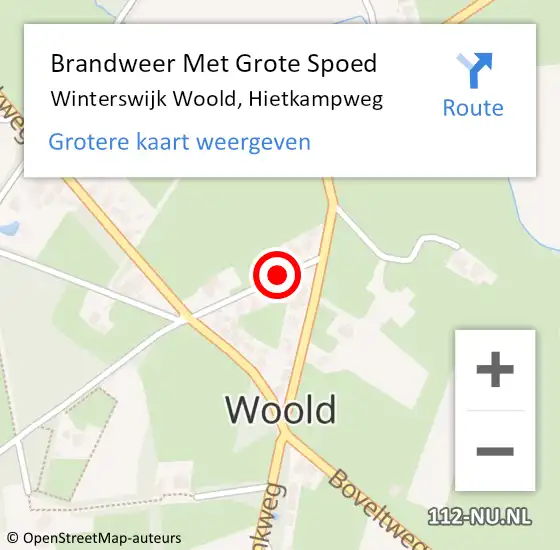 Locatie op kaart van de 112 melding: Brandweer Met Grote Spoed Naar Winterswijk Woold, Hietkampweg op 2 september 2016 08:26