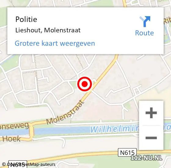 Locatie op kaart van de 112 melding: Politie Lieshout, Molenstraat op 2 september 2016 08:27