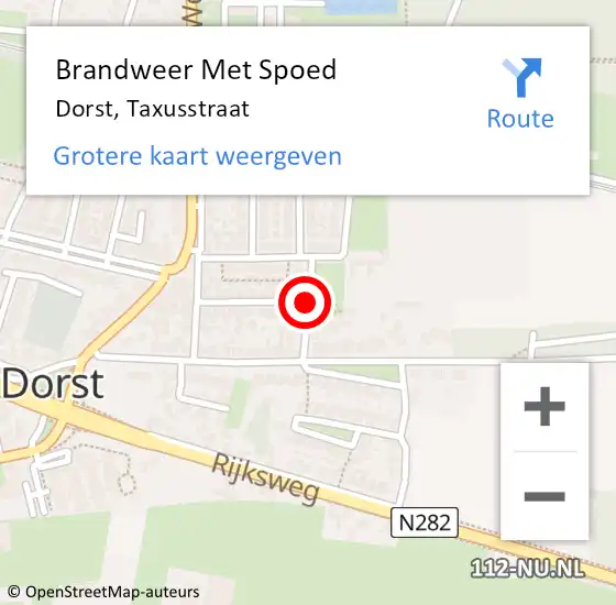 Locatie op kaart van de 112 melding: Brandweer Met Spoed Naar Dorst, Taxusstraat op 2 september 2016 09:10