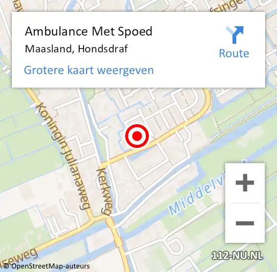 Locatie op kaart van de 112 melding: Ambulance Met Spoed Naar Maasland, Hondsdraf op 2 september 2016 09:24