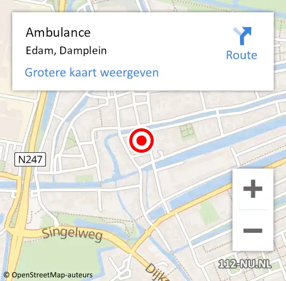 Locatie op kaart van de 112 melding: Ambulance Edam, Damplein op 2 september 2016 10:05