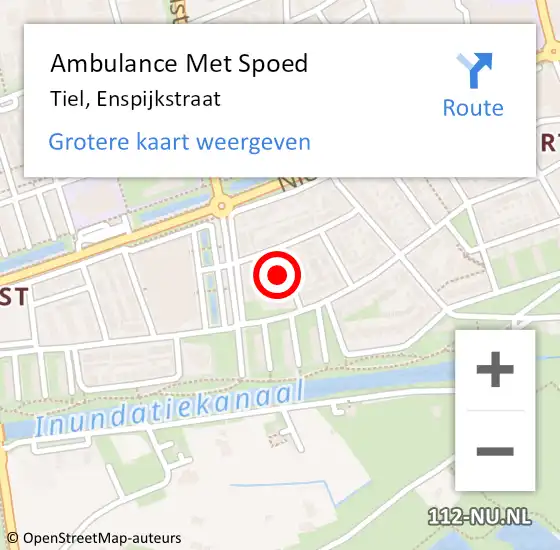 Locatie op kaart van de 112 melding: Ambulance Met Spoed Naar Tiel, Enspijkstraat op 2 september 2016 11:13