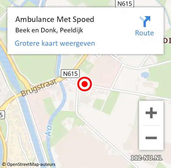 Locatie op kaart van de 112 melding: Ambulance Met Spoed Naar Beek en Donk, Peeldijk op 2 september 2016 12:25
