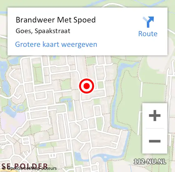 Locatie op kaart van de 112 melding: Brandweer Met Spoed Naar Goes, Spaakstraat op 2 september 2016 13:17