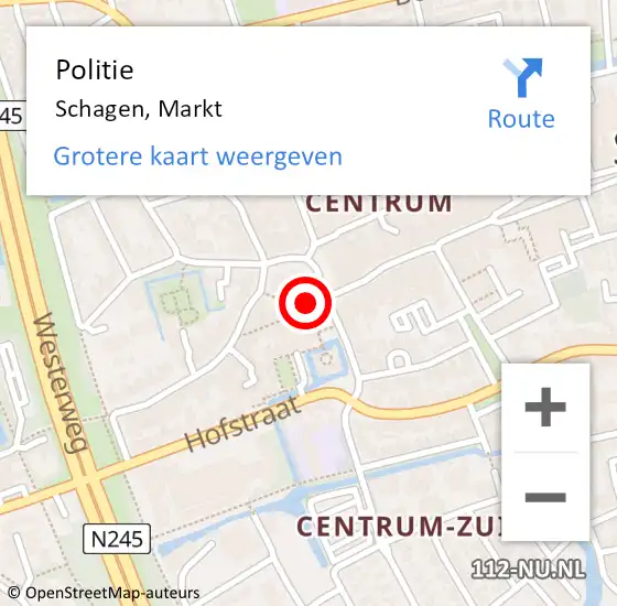 Locatie op kaart van de 112 melding: Politie Schagen, Markt op 2 september 2016 16:13