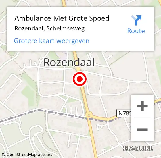 Locatie op kaart van de 112 melding: Ambulance Met Grote Spoed Naar Rozendaal, Schelmseweg op 2 september 2016 16:25