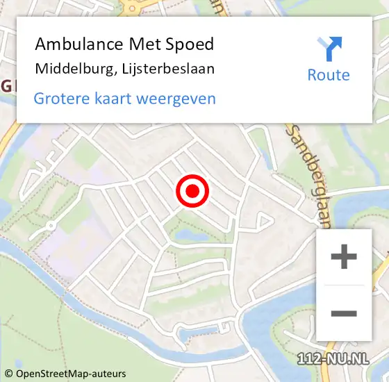 Locatie op kaart van de 112 melding: Ambulance Met Spoed Naar Middelburg, Lijsterbeslaan op 2 september 2016 17:30