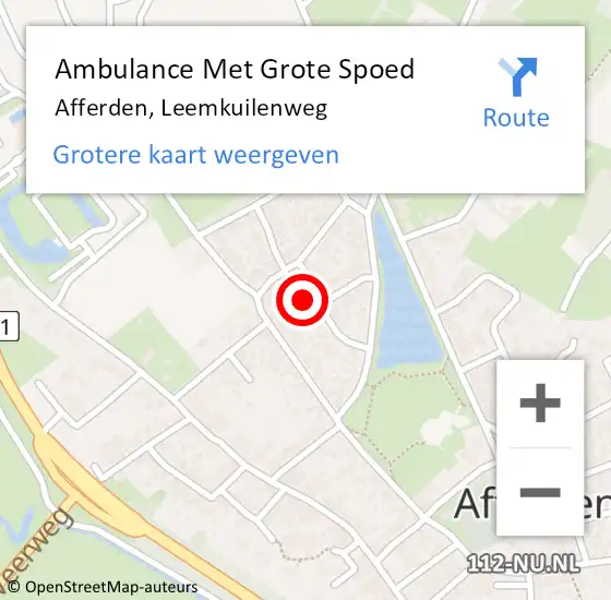 Locatie op kaart van de 112 melding: Ambulance Met Grote Spoed Naar Afferden, Leemkuilenweg op 2 september 2016 18:11