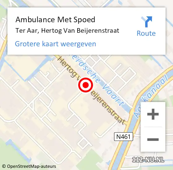 Locatie op kaart van de 112 melding: Ambulance Met Spoed Naar Ter Aar, Hertog Van Beijerenstraat op 2 september 2016 18:26