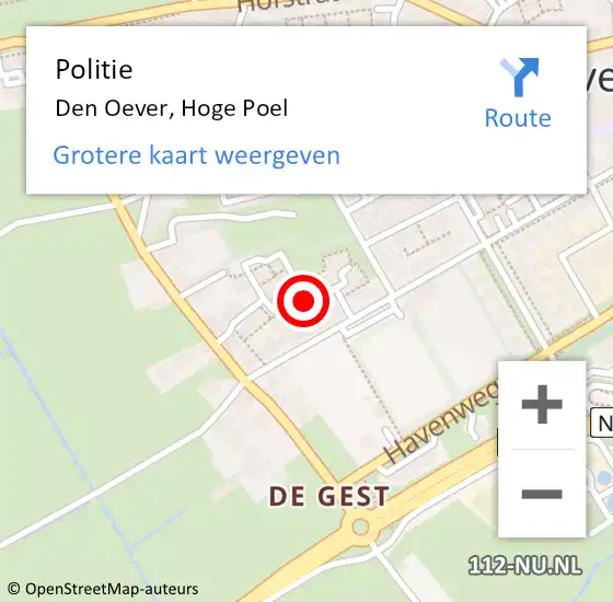 Locatie op kaart van de 112 melding: Politie Den Oever, Hoge Poel op 2 september 2016 18:50