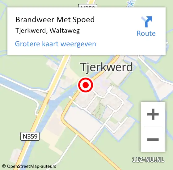 Locatie op kaart van de 112 melding: Brandweer Met Spoed Naar Tjerkwerd, Waltaweg op 2 september 2016 19:09