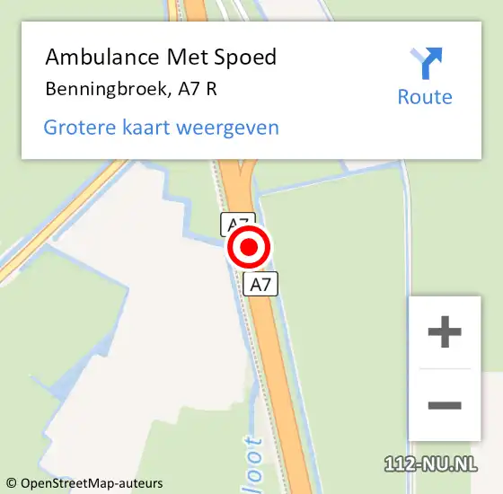 Locatie op kaart van de 112 melding: Ambulance Met Spoed Naar Benningbroek, A7 R op 2 september 2016 20:08