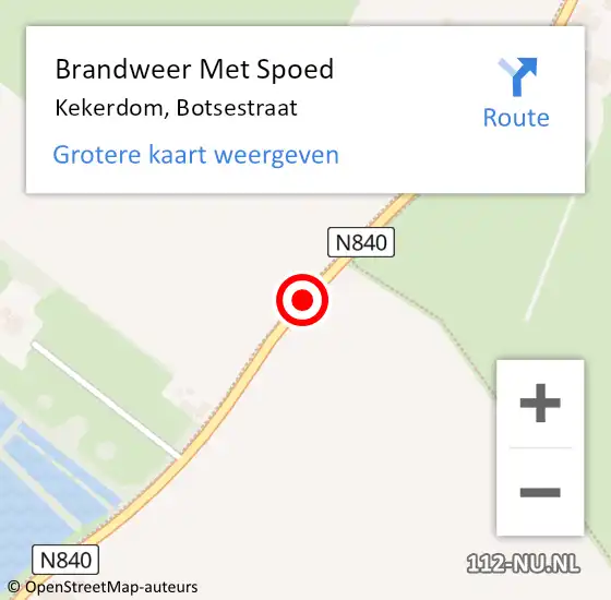 Locatie op kaart van de 112 melding: Brandweer Met Spoed Naar Kekerdom, Botsestraat op 2 september 2016 21:06