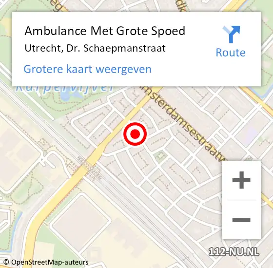 Locatie op kaart van de 112 melding: Ambulance Met Grote Spoed Naar Utrecht, Dr. Schaepmanstraat op 2 september 2016 22:17