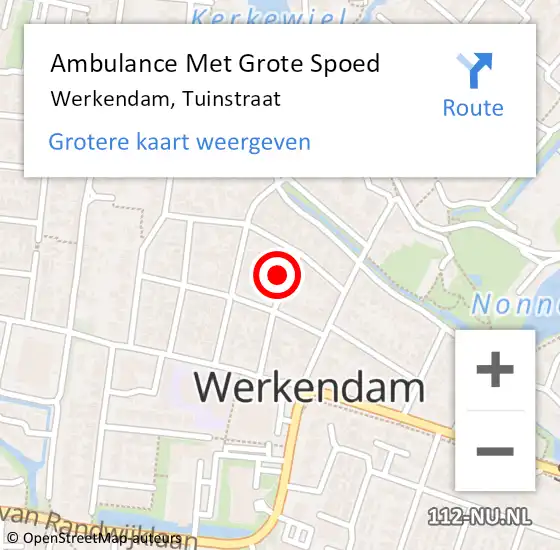 Locatie op kaart van de 112 melding: Ambulance Met Grote Spoed Naar Werkendam, Tuinstraat op 2 september 2016 23:47