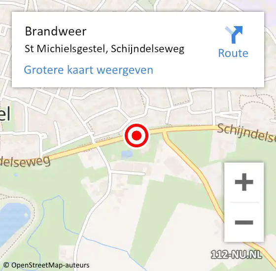 Locatie op kaart van de 112 melding: Brandweer St Michielsgestel, Schijndelseweg op 3 september 2016 00:04