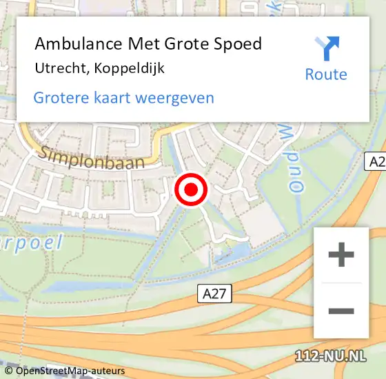 Locatie op kaart van de 112 melding: Ambulance Met Grote Spoed Naar Utrecht, Koppeldijk op 3 september 2016 00:31