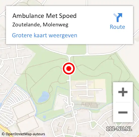 Locatie op kaart van de 112 melding: Ambulance Met Spoed Naar Zoutelande, Molenweg op 3 september 2016 00:58