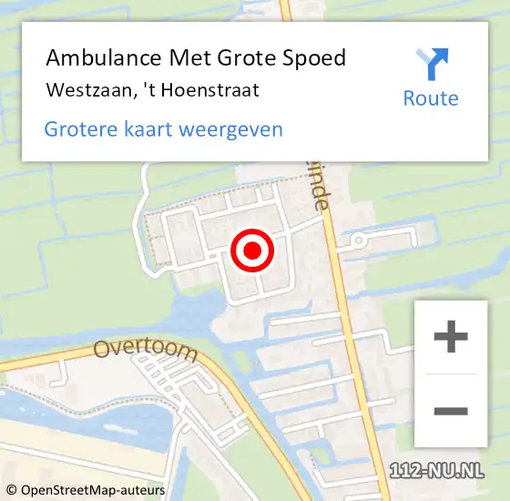 Locatie op kaart van de 112 melding: Ambulance Met Grote Spoed Naar Westzaan, 't Hoenstraat op 3 september 2016 02:10