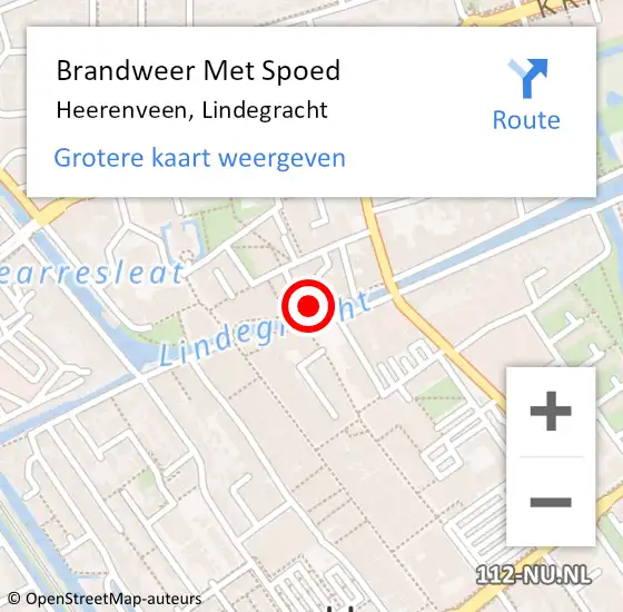 Locatie op kaart van de 112 melding: Brandweer Met Spoed Naar Heerenveen, Lindegracht op 3 september 2016 04:57