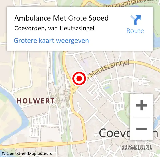 Locatie op kaart van de 112 melding: Ambulance Met Grote Spoed Naar Coevorden, van Heutszsingel op 3 september 2016 11:36