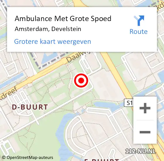 Locatie op kaart van de 112 melding: Ambulance Met Grote Spoed Naar Amsterdam, Develstein op 3 september 2016 12:28