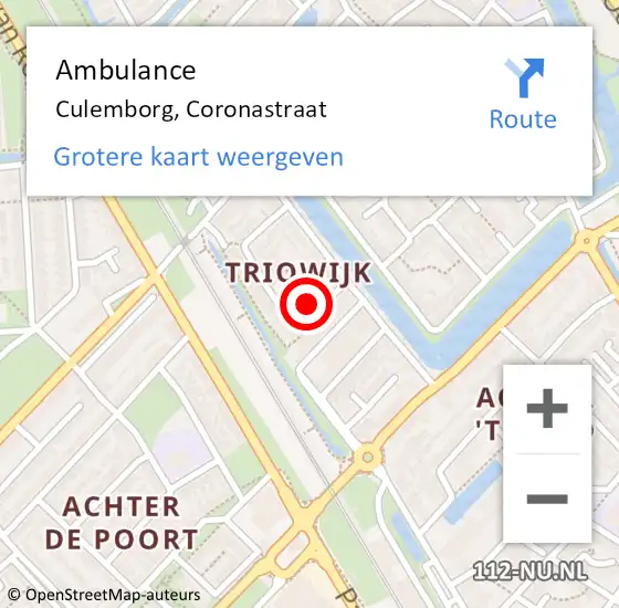 Locatie op kaart van de 112 melding: Ambulance Culemborg, Coronastraat op 3 september 2016 12:31