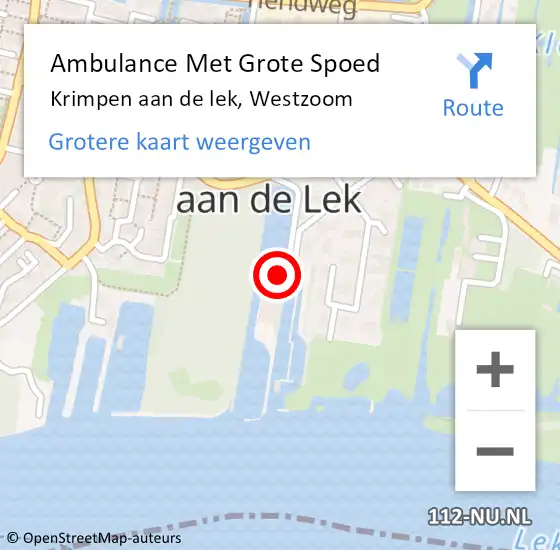 Locatie op kaart van de 112 melding: Ambulance Met Grote Spoed Naar Krimpen aan de lek, Westzoom op 3 september 2016 13:12