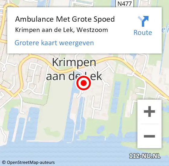 Locatie op kaart van de 112 melding: Ambulance Met Grote Spoed Naar Krimpen aan de Lek, Westzoom op 3 september 2016 13:13